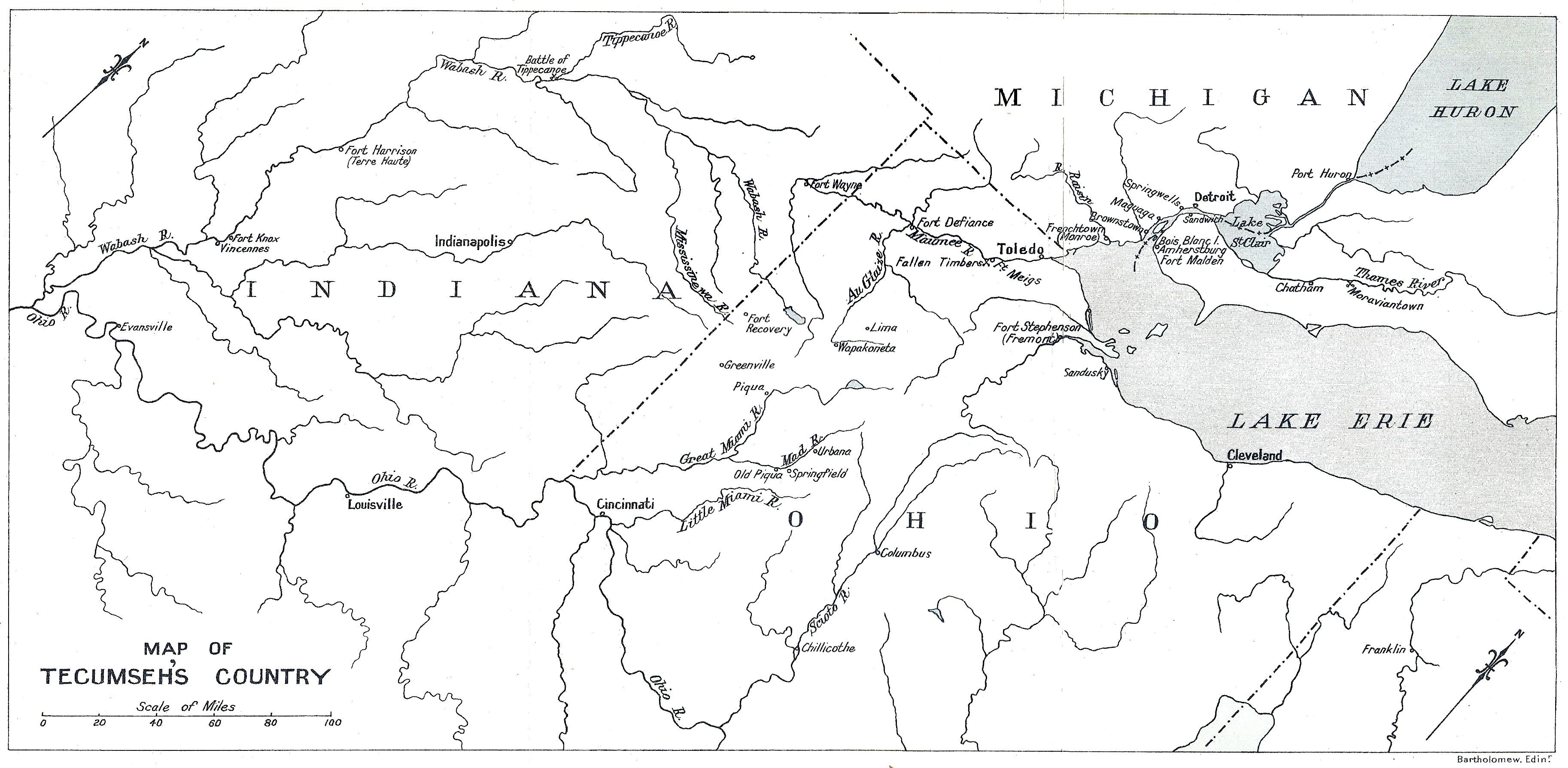 [Map of Tecumseh's Country.  Map by John George by Bartholomew.]