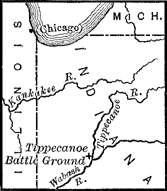 [Map showing the location of the Battle of Tippecanoe]