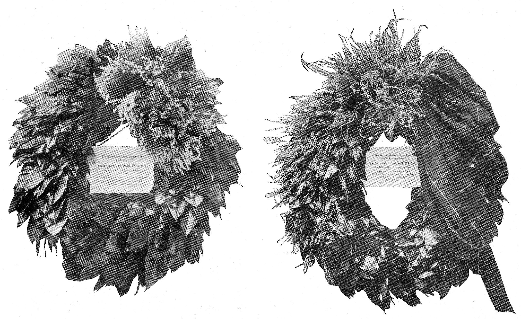 [Memorial wreaths on the tombs, at Queenston Heights, of Major-General Sir Isaac Brock, Kt., and Colonel John Macdonell P.A.D.C, Attorney-General of Upper Canada.]